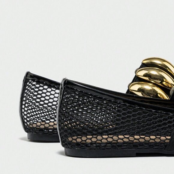 Black Elegant Women's Summer Hollow Breathable Fishnet Loafers - Picture 3 of 6